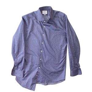 Charles Tyrwhitt Men’s Slim Fit Button Down Shirt Blue White Check Stripe Large‎